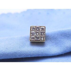 Single 14K Solid Yellow Gold Princess Cut Invisible Setting Diamond Stud Earring